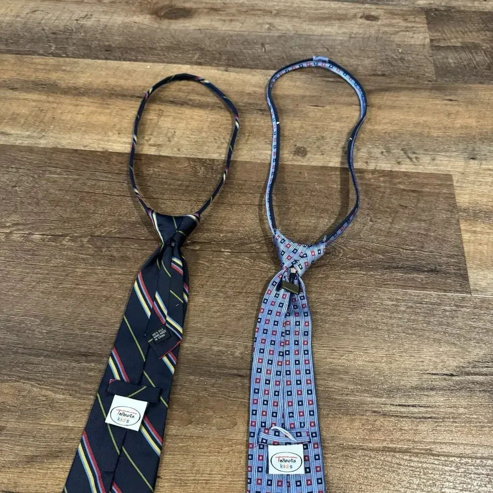 2 Talbots Kids Boys Ties Classic Navy Blue Striped 100% Silk Heritage Preppy VTG
